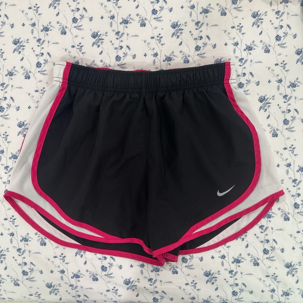 Nike Women's Black and Pink Trim Athletic Shorts